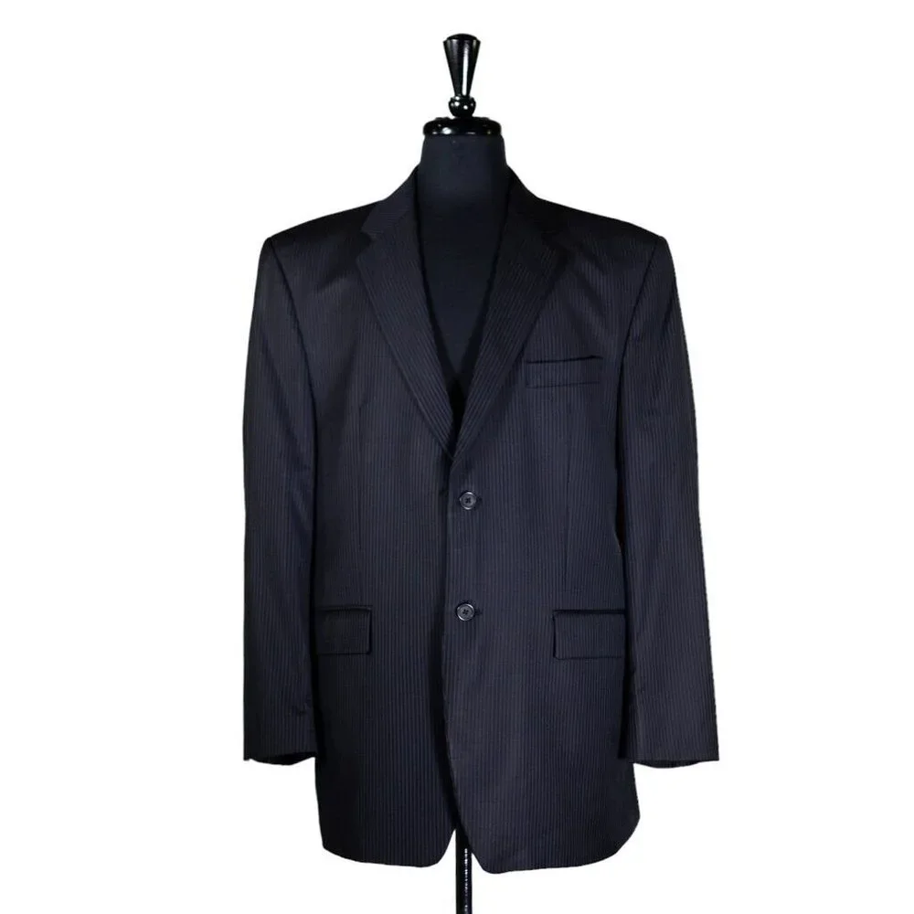 Calvin Klein Mens Blazer Blue Striped Wool 2 Button Suit Jacket Sport Coat 42R